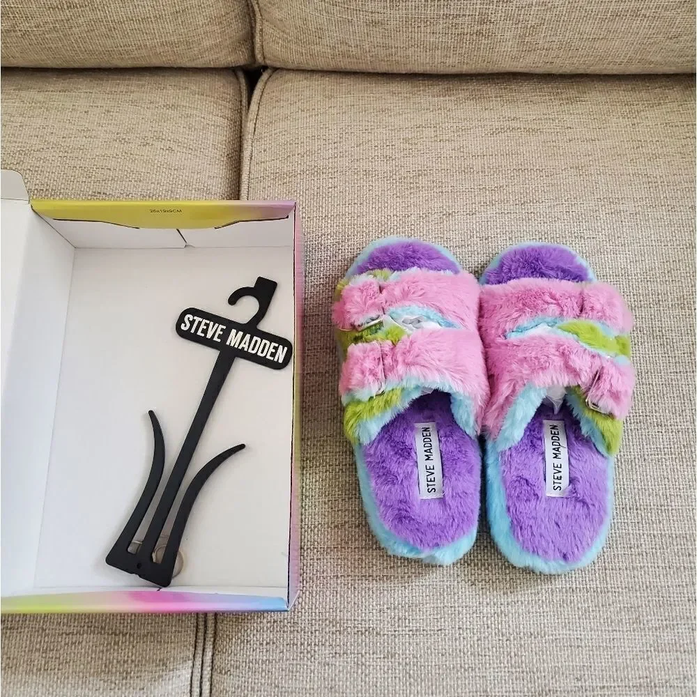 Steve Madden Kids' Jaround Faux Fur Slide Slipper